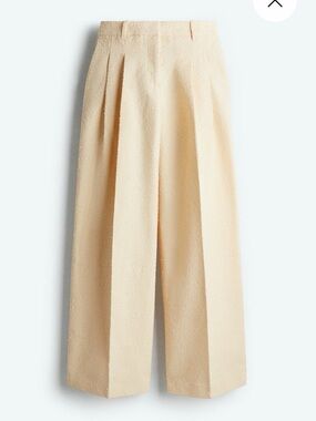 H&M Wide-Leg High-Waist Pleated Pants in Light Beige